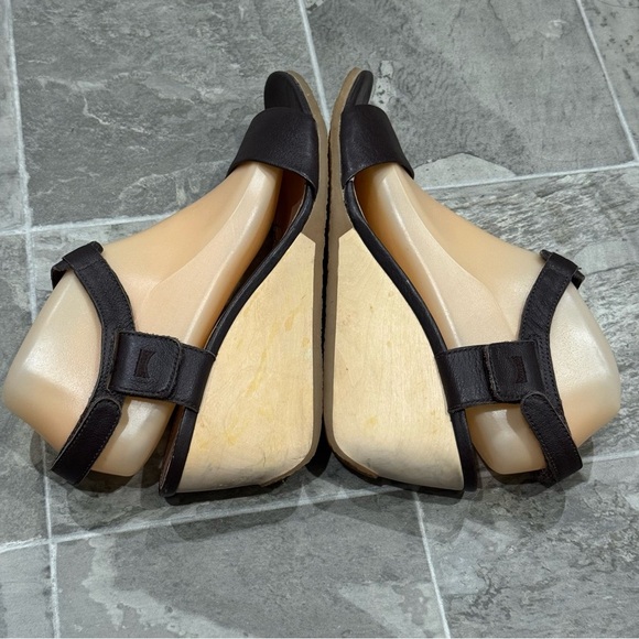 Camper Brown Leather Wedge Sandals Size 8.5 EUR 39 Hook and Loop Open Toe - Picture 5 of 13